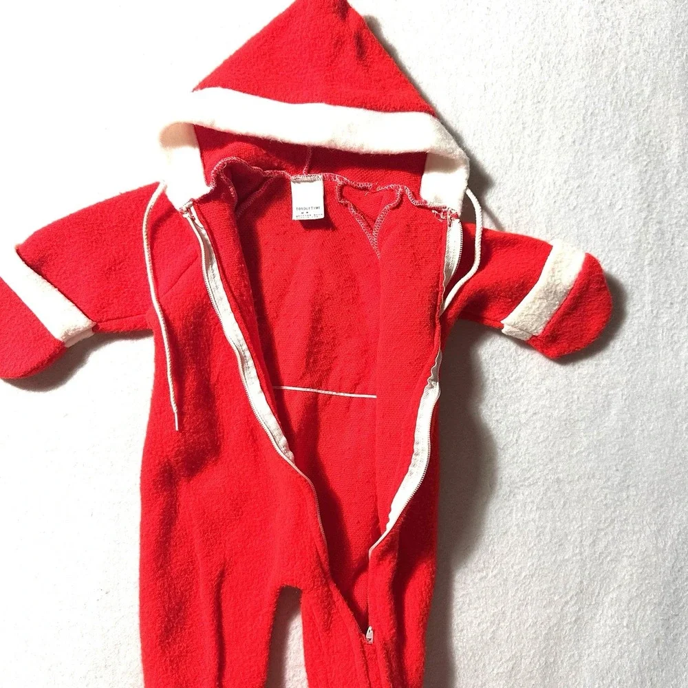 Vintage Toddle Time 0-9 Months Christmas MCM‎ Red Santa Bunting Zip JC Penny